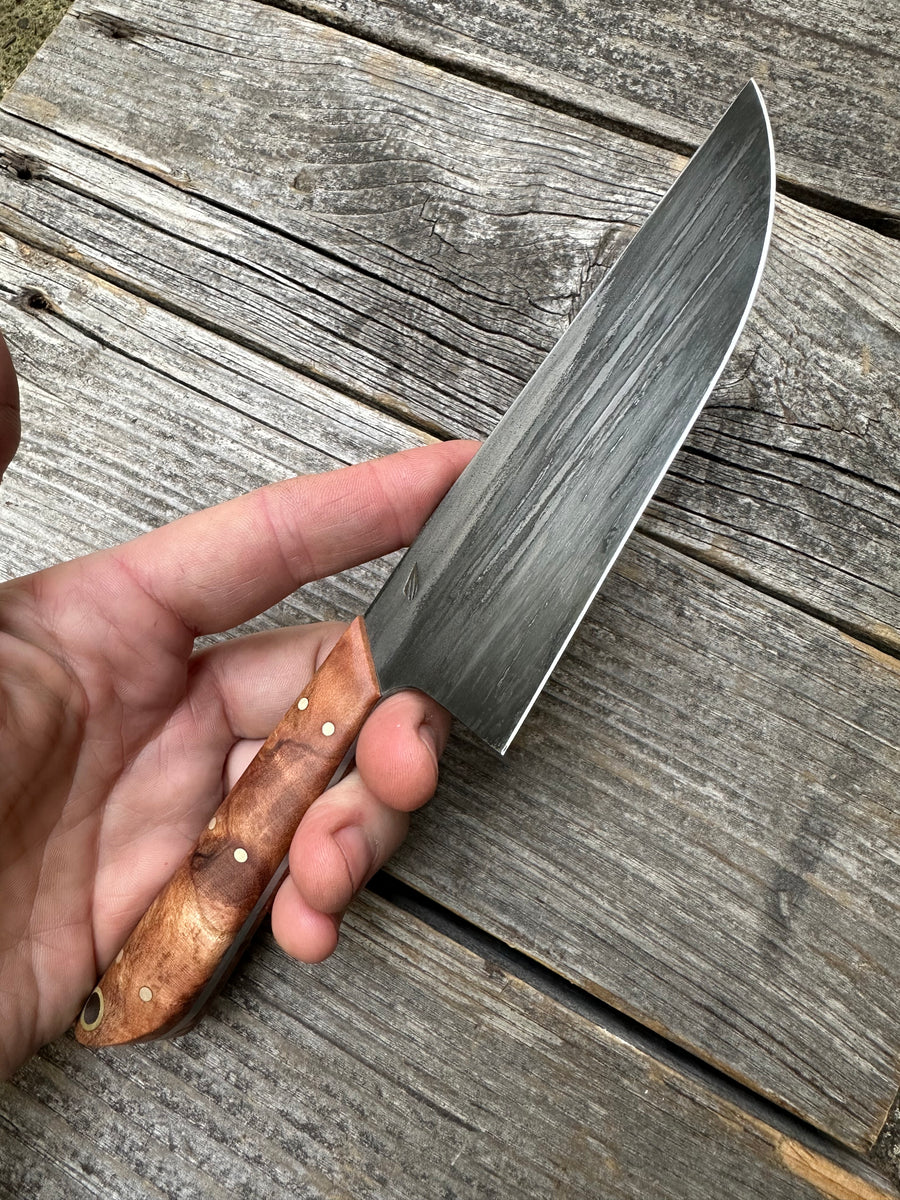 Western Mini-Chef's Knife — Maple Burl & Brass