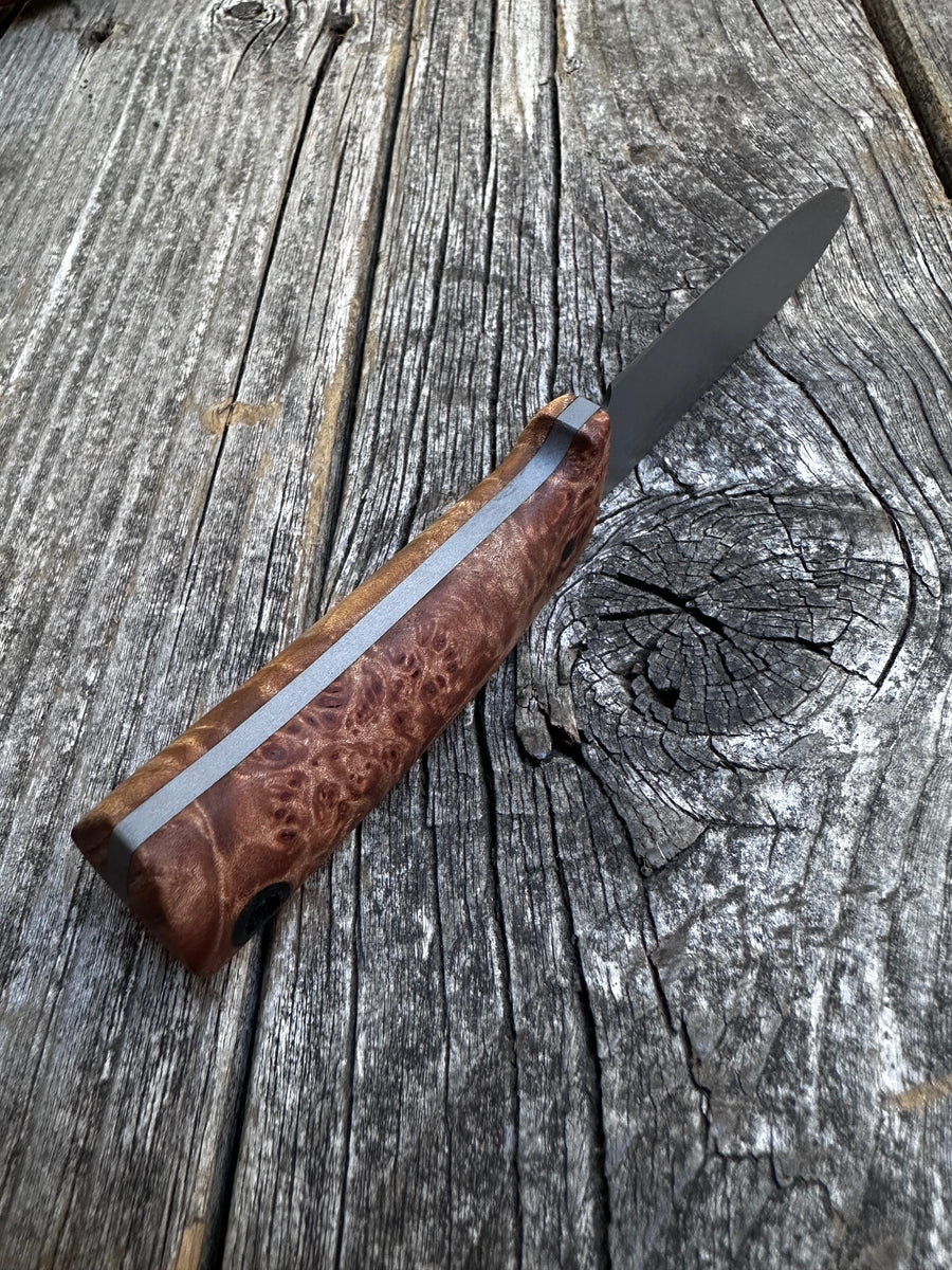 Survival Scout Knife — Maple Burl & Linen