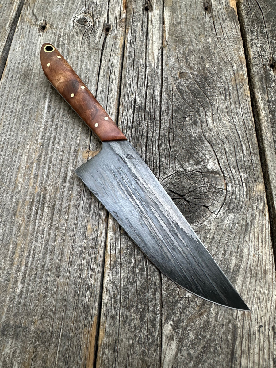 Western Mini-Chef's Knife — Maple Burl & Brass