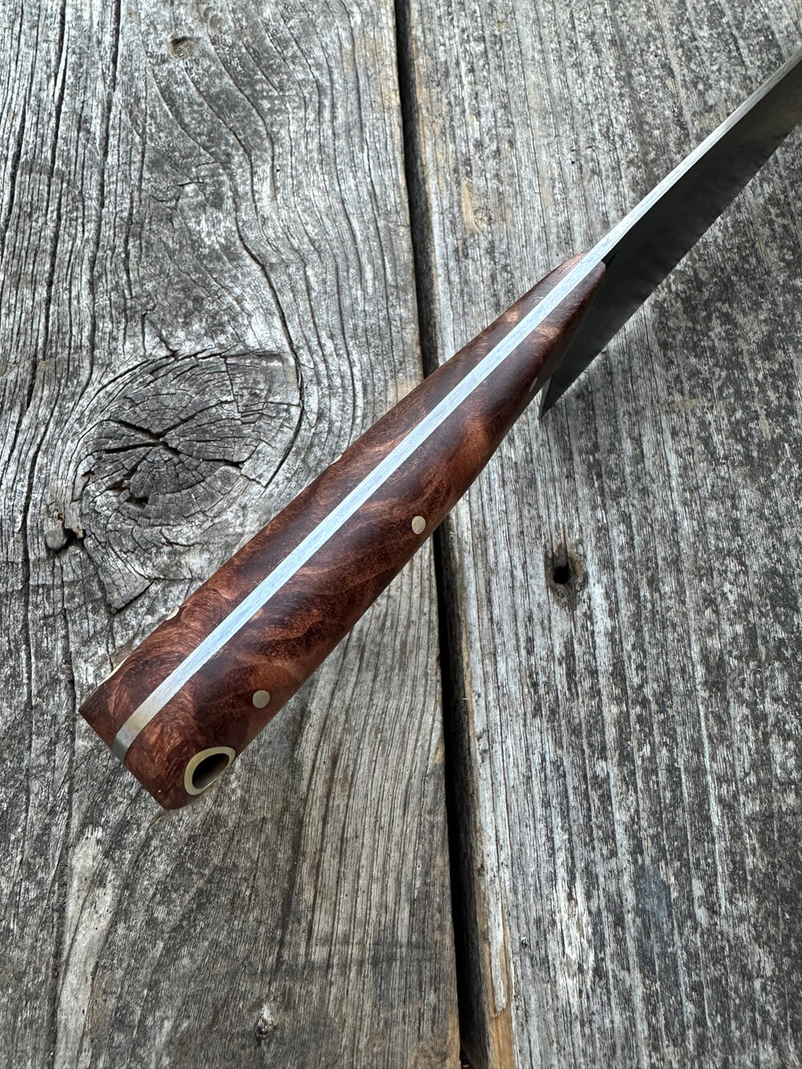 Western Mini-Chef's Knife — Maple Burl & Brass