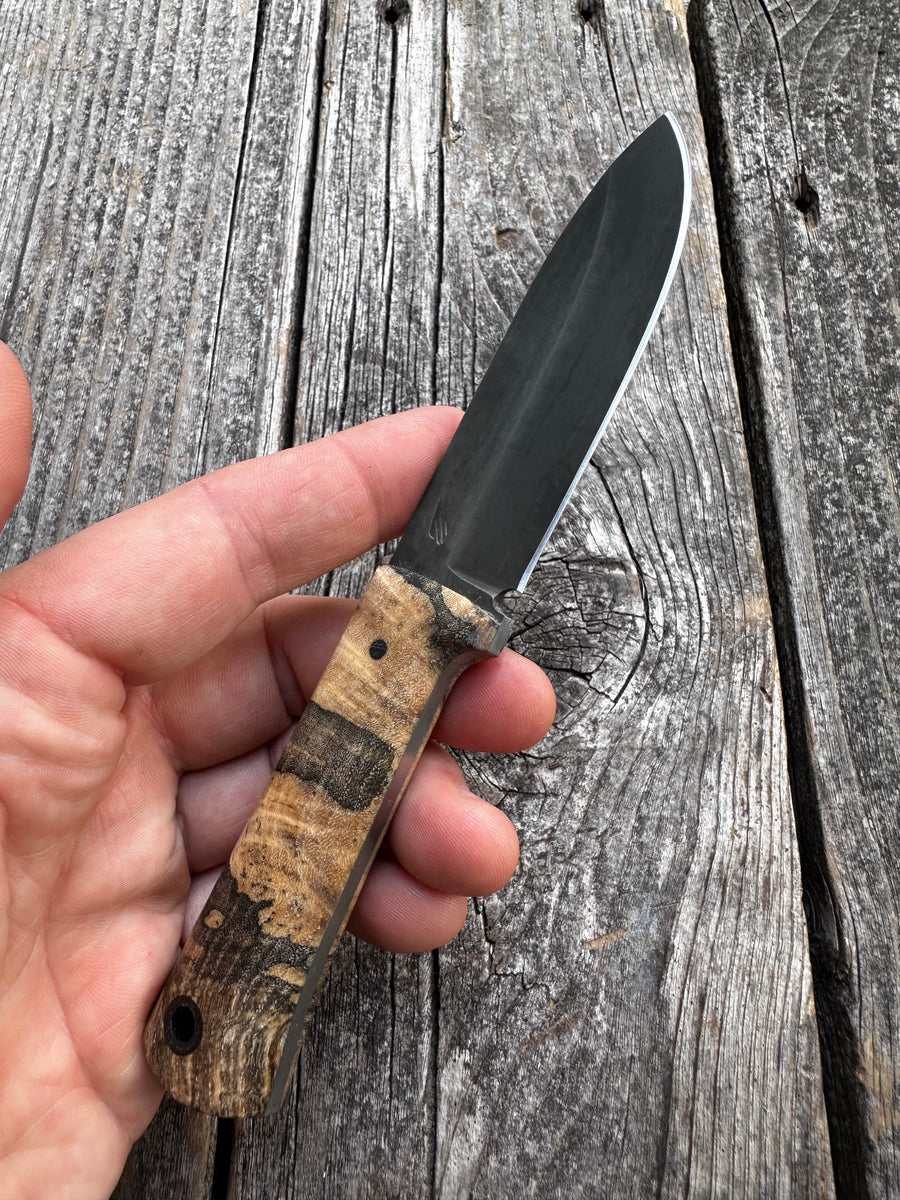 Mountain Scout Knife — Spalted Hackberry & Linen Micarta