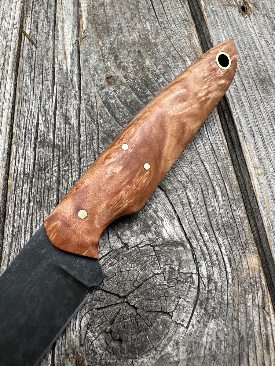 Drop-Point Harvester— Maple Burl & Brass