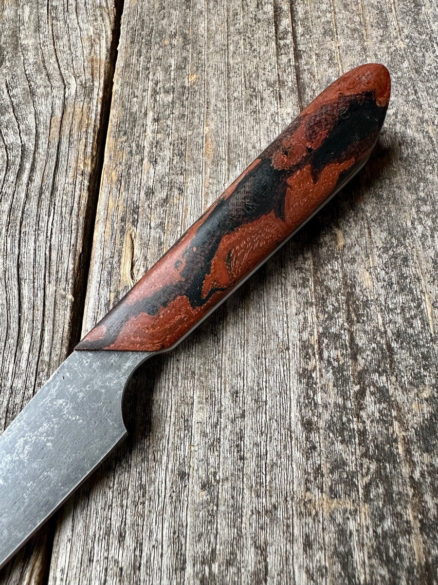 Western Paring Knife 3.75" —  Terra-Cotta Burl Micarta & Linen