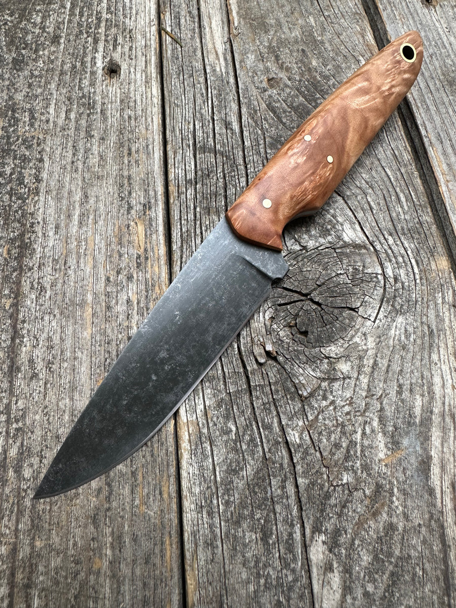 Drop-Point Harvester— Maple Burl & Brass