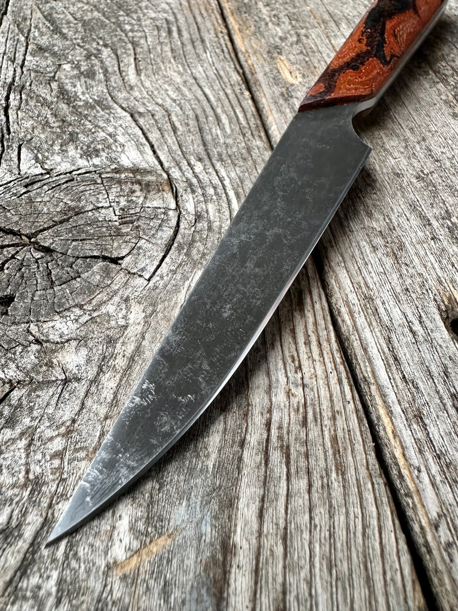 Western Paring Knife 3.75" —  Terra-Cotta Burl Micarta & Linen