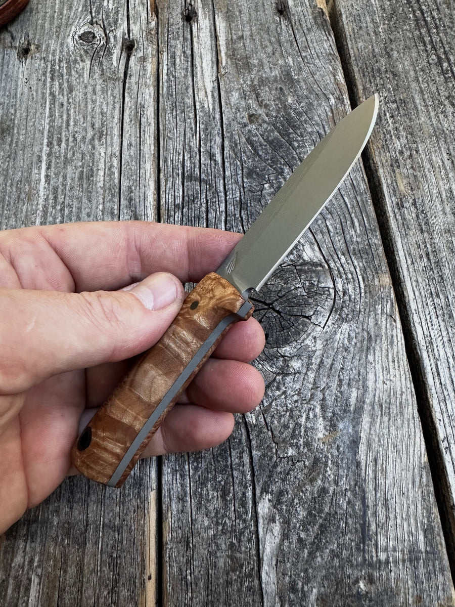 Survival Scout Knife — Maple Burl & Linen