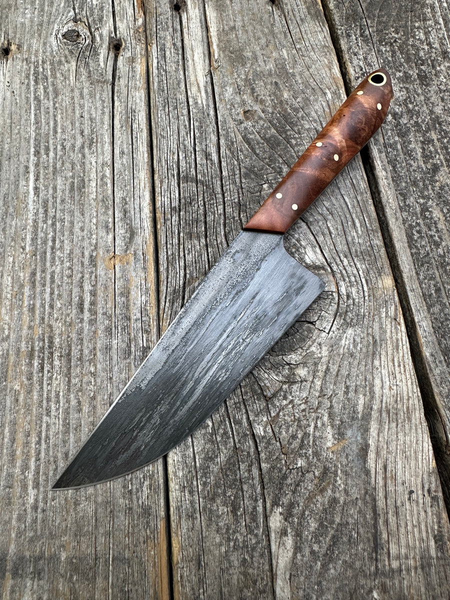 Western Mini-Chef's Knife — Maple Burl & Brass