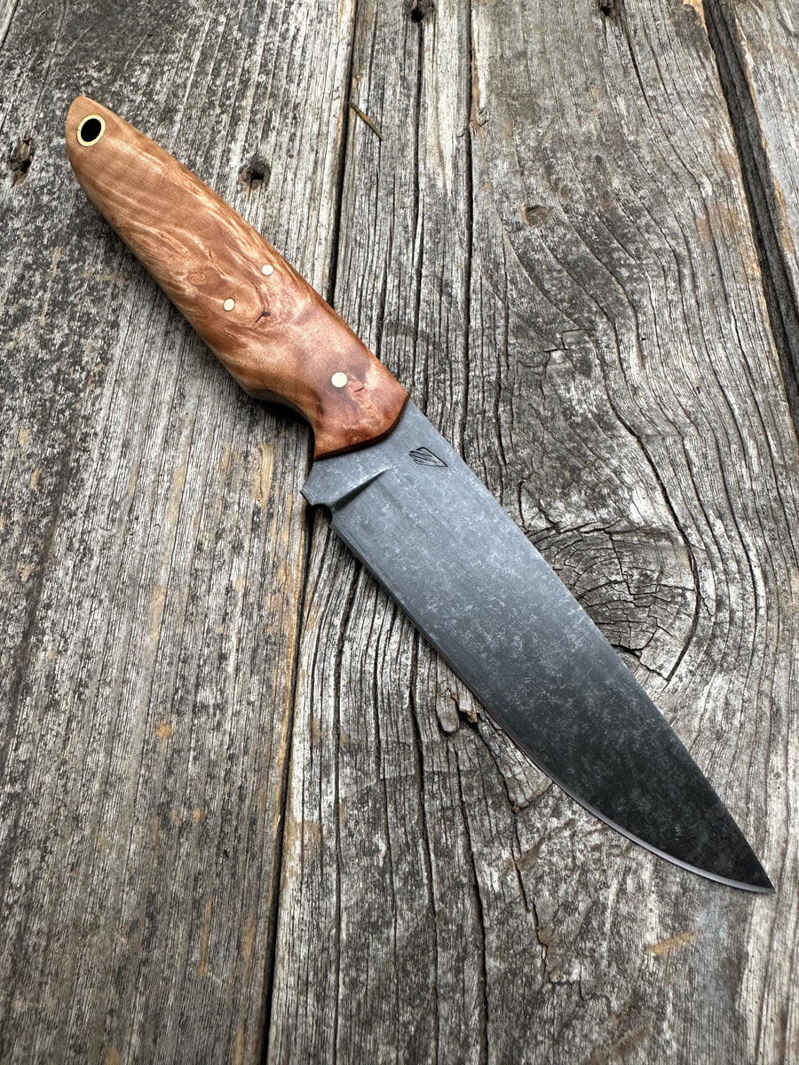 Drop-Point Harvester— Maple Burl & Brass