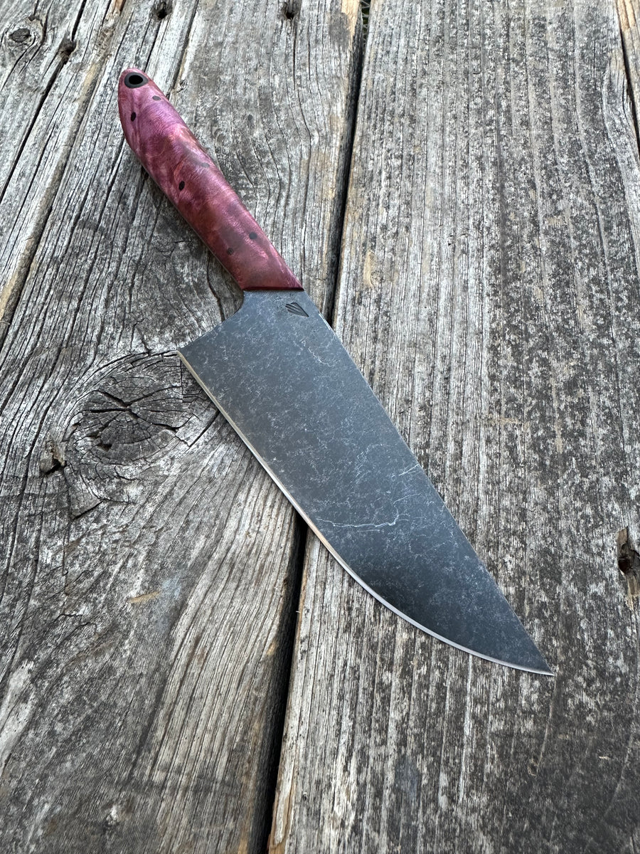 Western Mini-Chef's Knife — Dyed Maple Burl & Linen