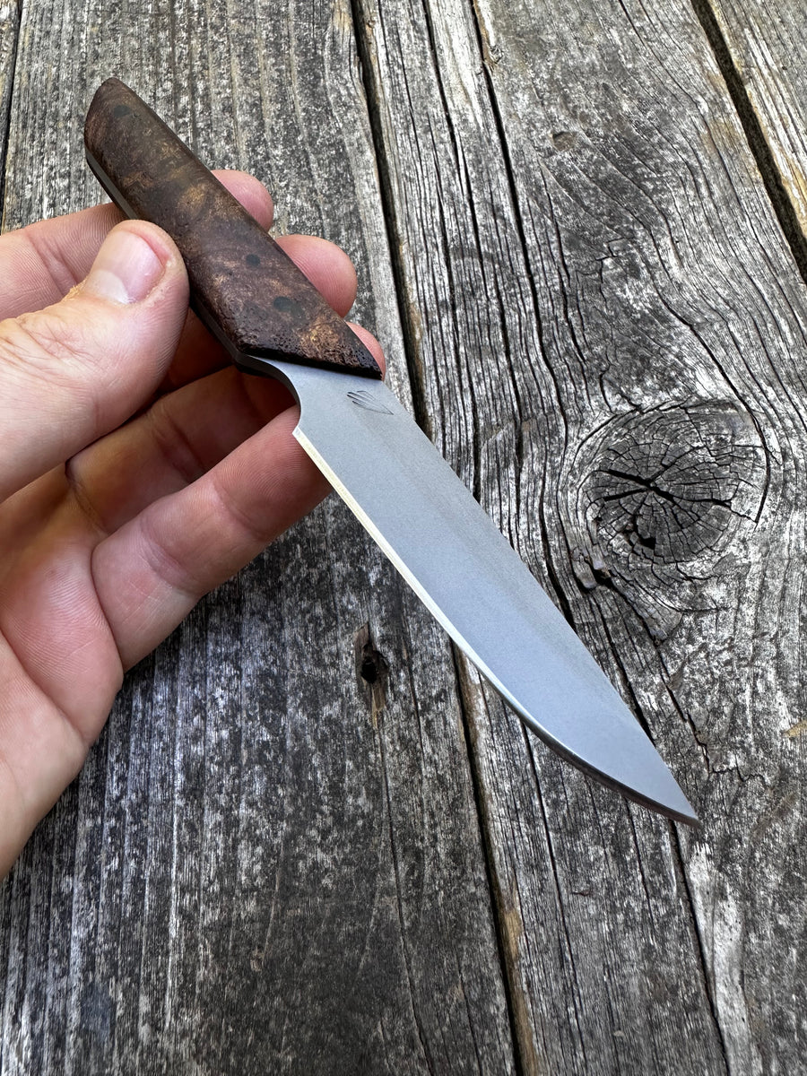 Ocelot Pocket EDC knife — Ambrosia Maple Burl & Linen Micarta