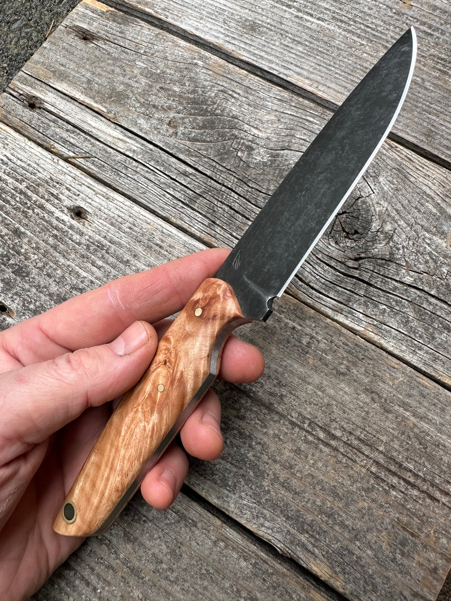 Drop-Point Harvester— Maple Burl & Brass