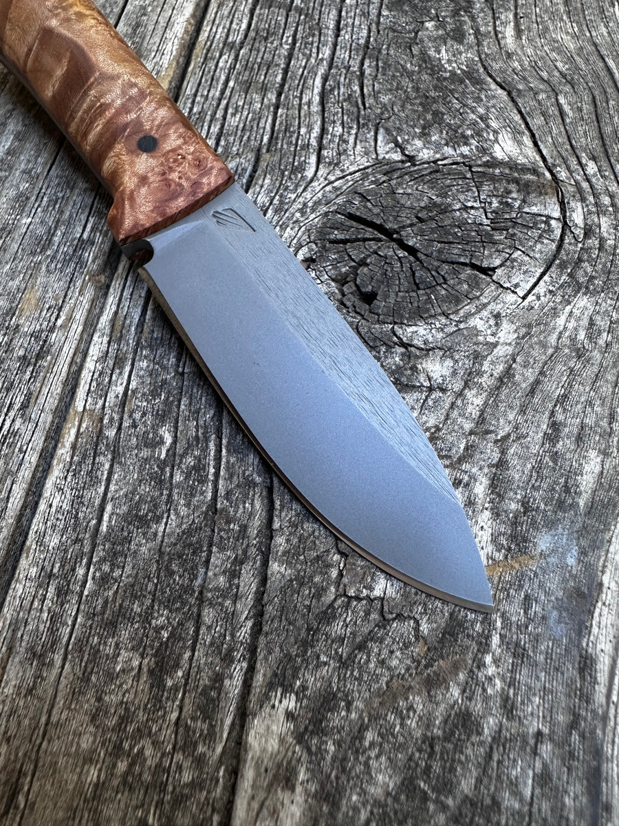 Survival Scout Knife — Maple Burl & Linen