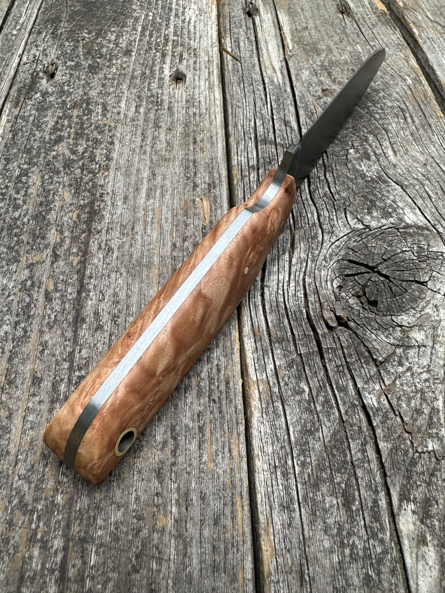 Drop-Point Harvester— Maple Burl & Brass