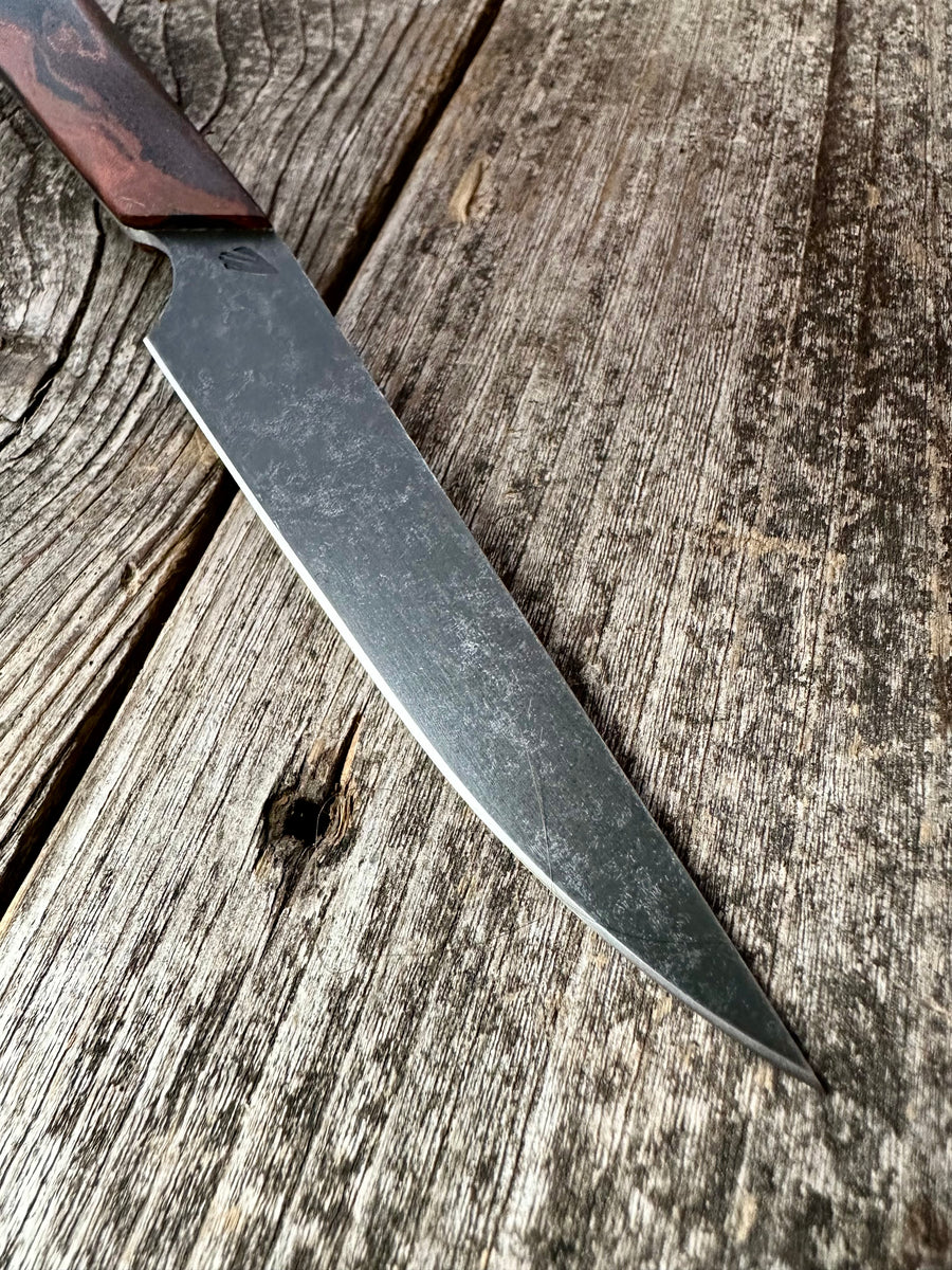 Western Paring Knife 3.75" —  Terra-Cotta Burl Micarta & Linen