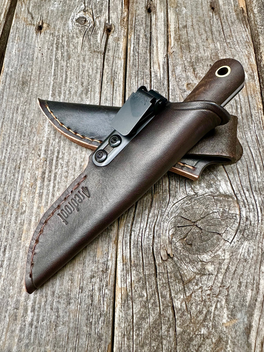 Survival Scout Knife — Feathered Walnut & Brass