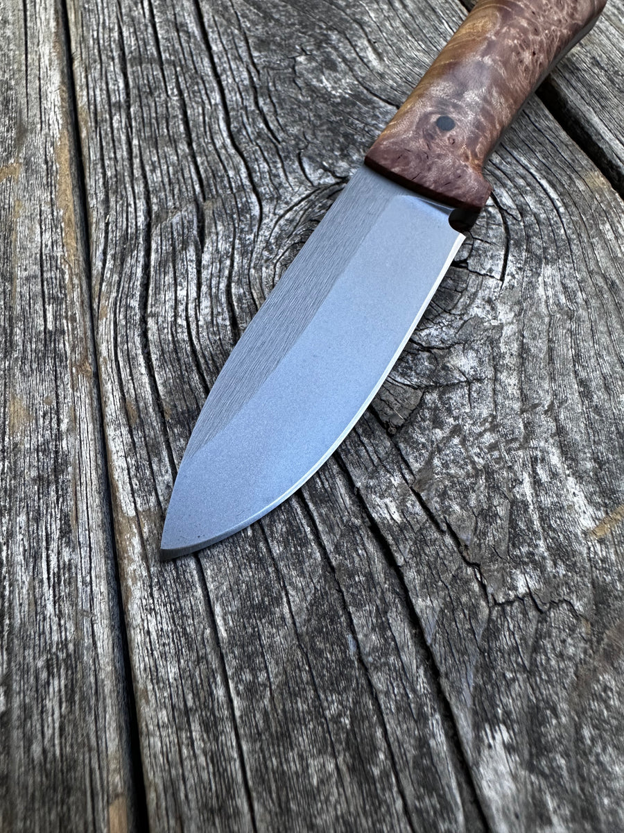 Survival Scout Knife — Maple Burl & Linen