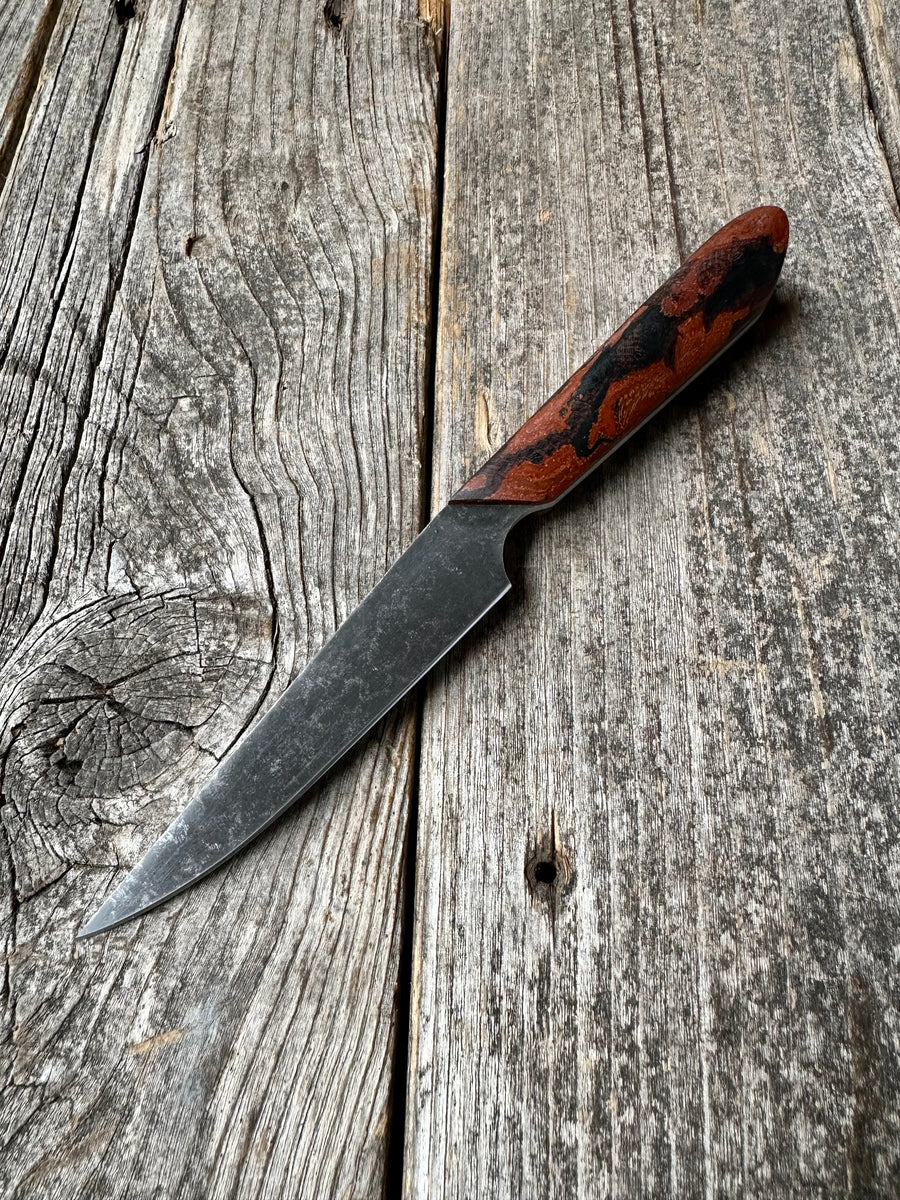 Western Paring Knife 3.75" —  Terra-Cotta Burl Micarta & Linen