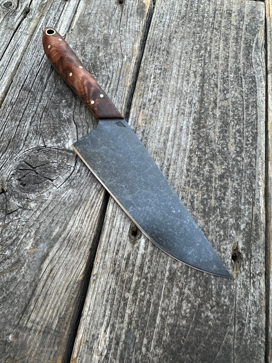 Western Mini-Chef's Knife — Maple Burl & Brass