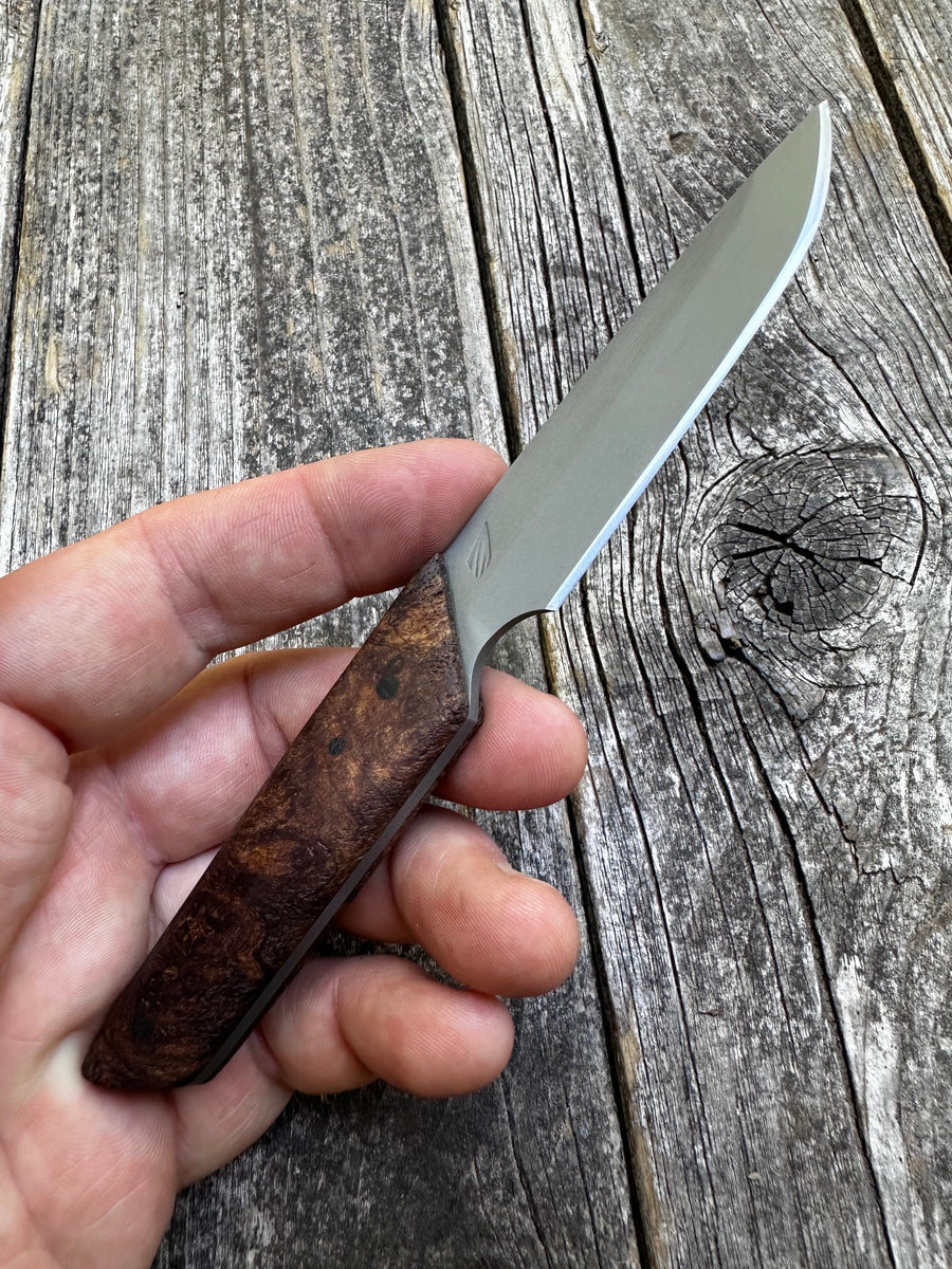 Ocelot Pocket EDC knife — Ambrosia Maple Burl & Linen Micarta