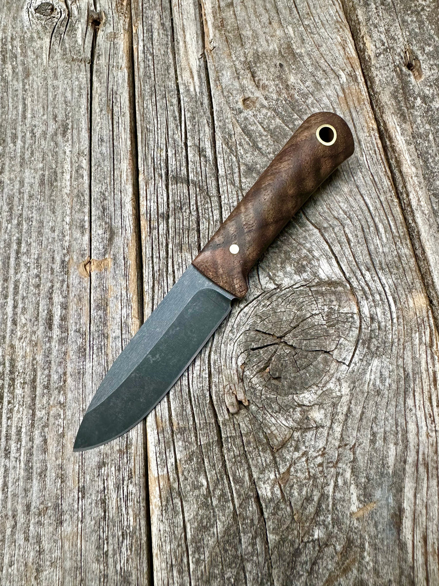 Survival Scout Knife — Feathered Walnut & Brass