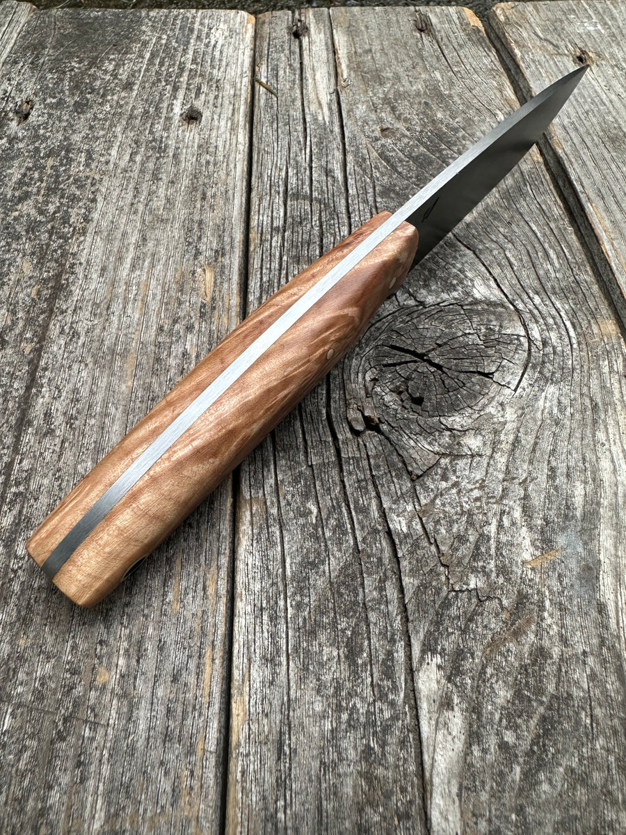 Drop-Point Harvester— Maple Burl & Brass