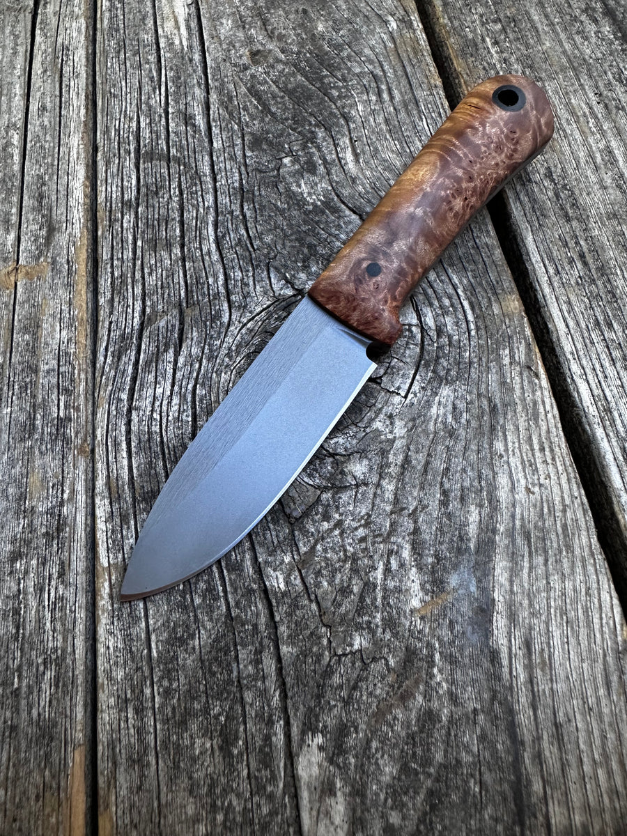 Survival Scout Knife — Maple Burl & Linen