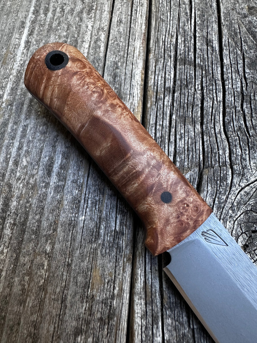 Survival Scout Knife — Maple Burl & Linen