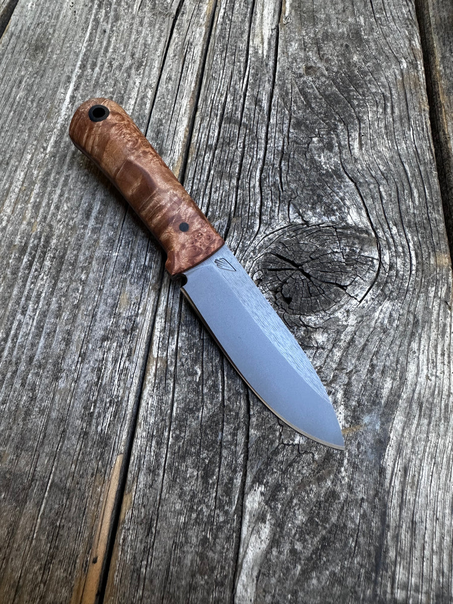 Survival Scout Knife — Maple Burl & Linen